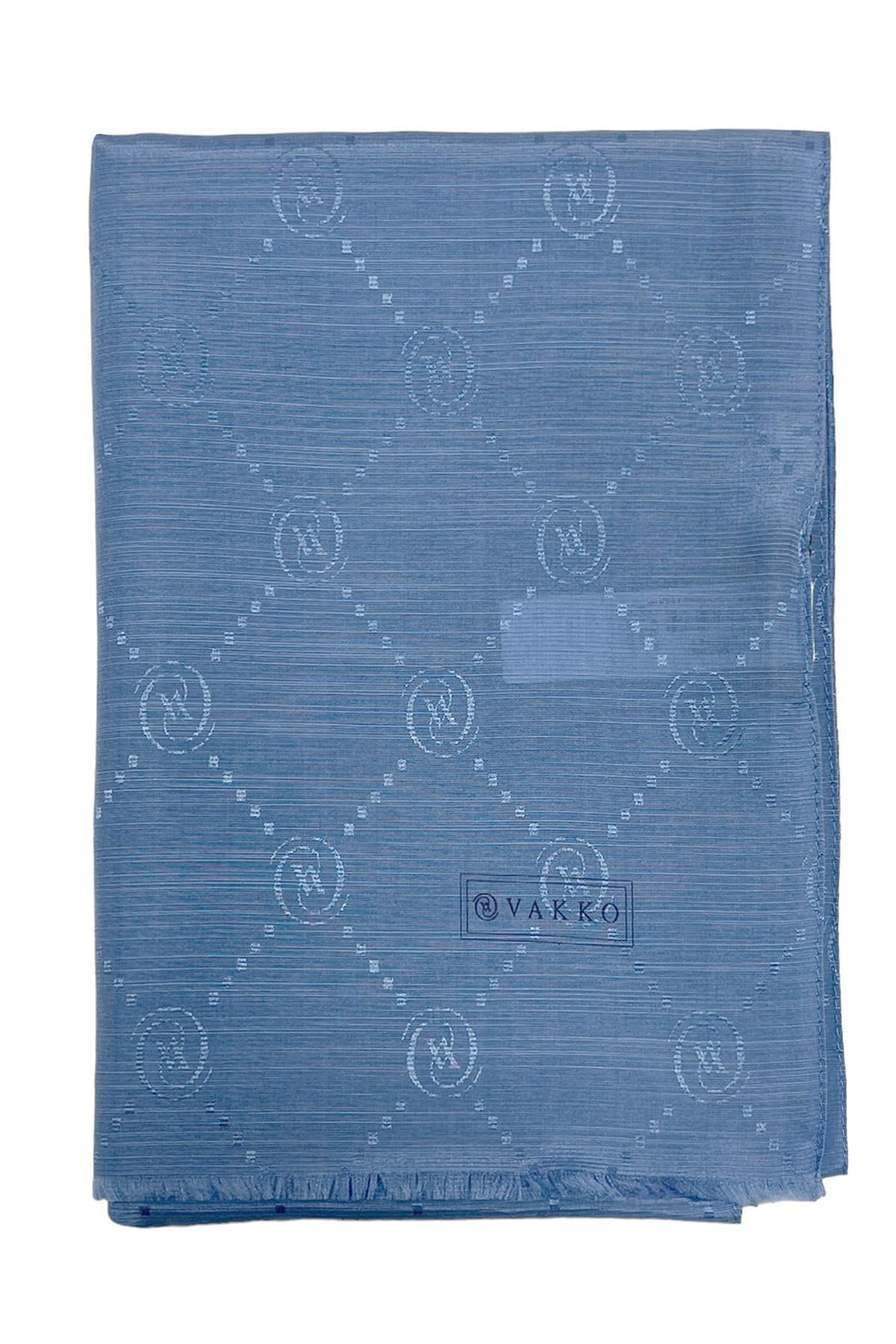 Vakko Monogram Pamuk İpek Şal 30011260-Koyu Mavi