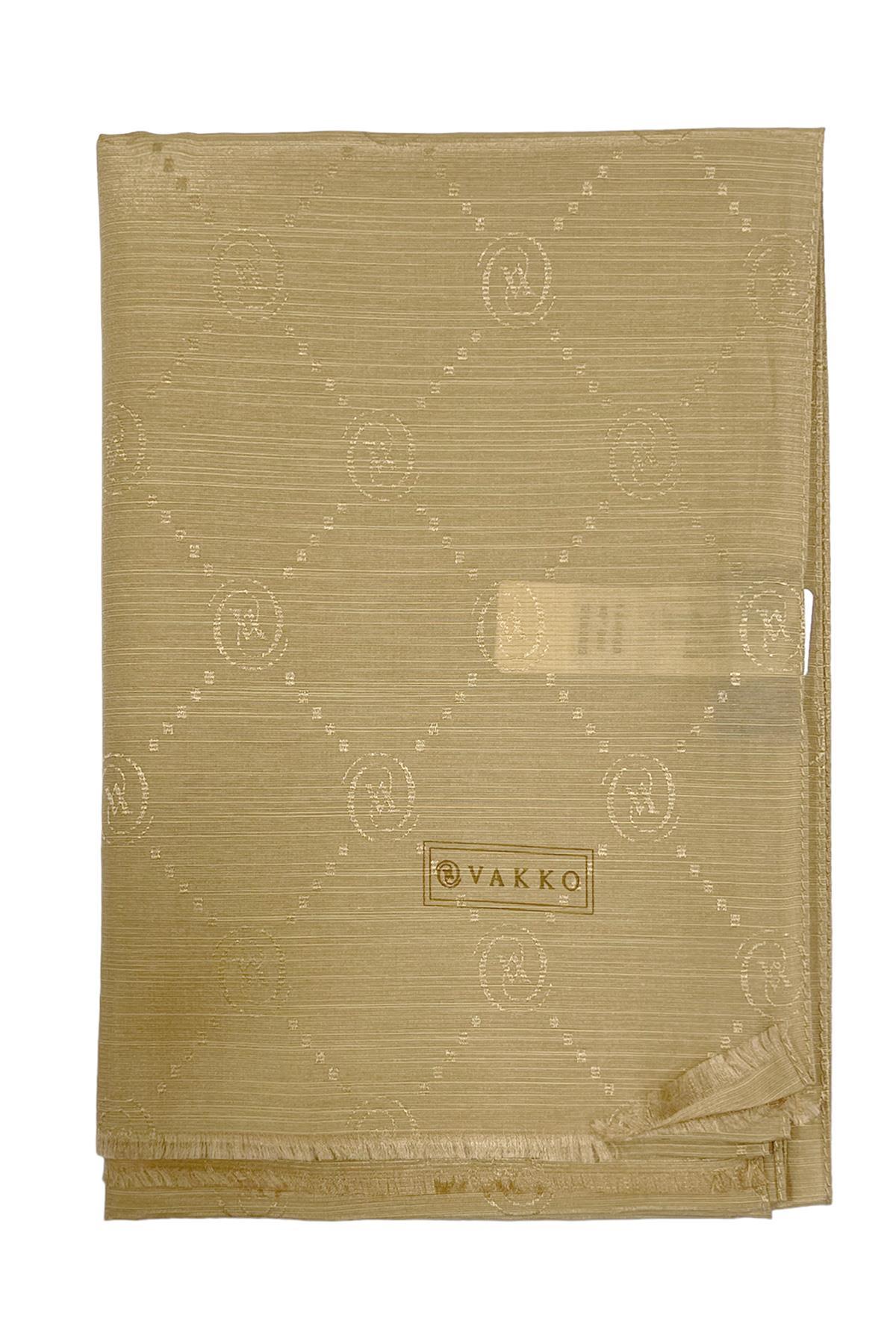 Vakko Monogram Pamuk İpek Şal 30011260-Camel