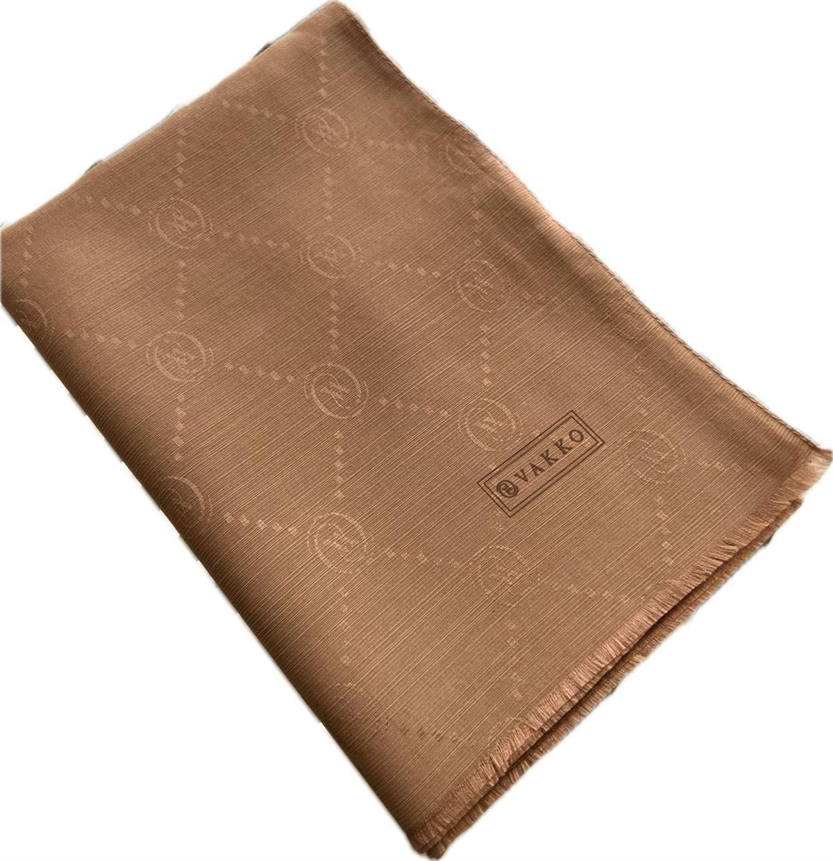 Vakko Monogram Pamuk İpek Şal 30011260-Sütlü Kahve