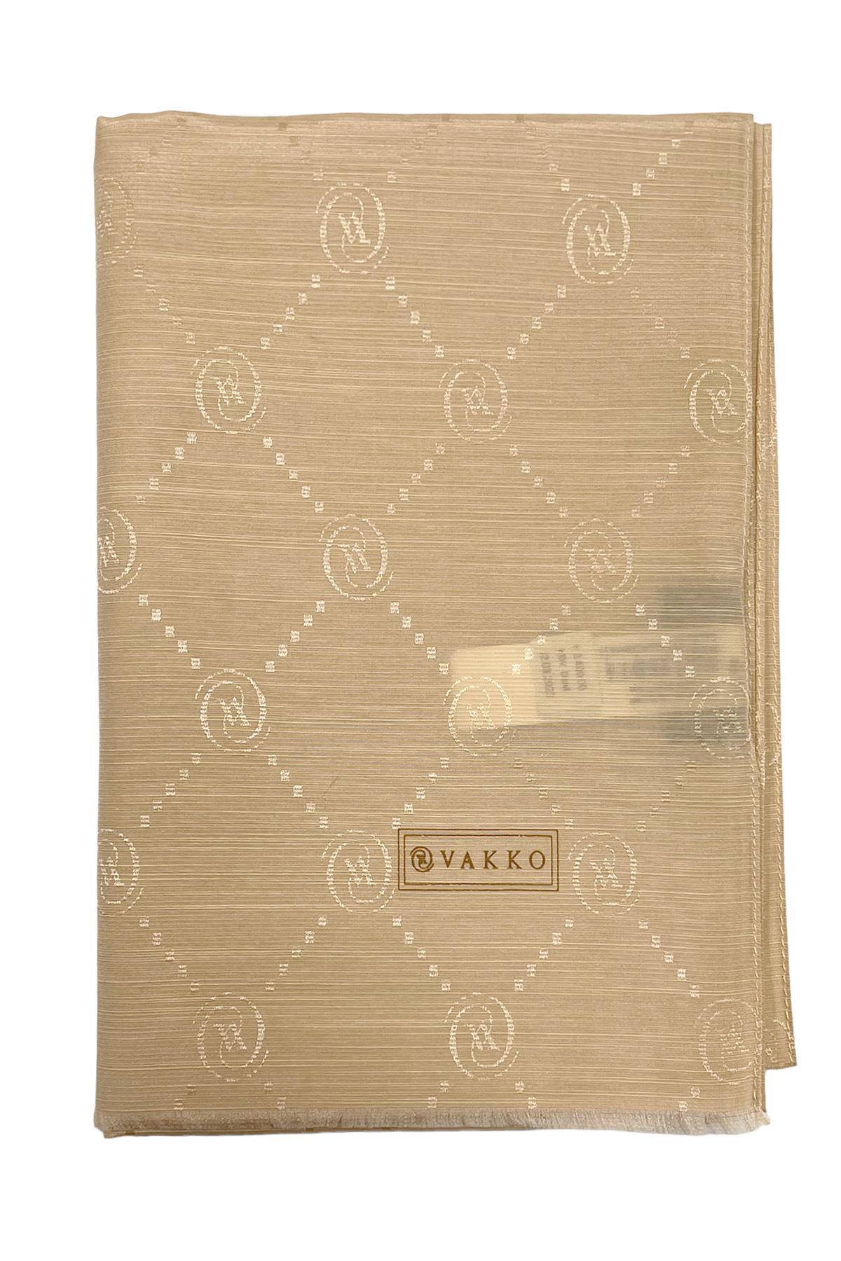 Vakko Monogram Pamuk İpek Şal 30011260-Krem