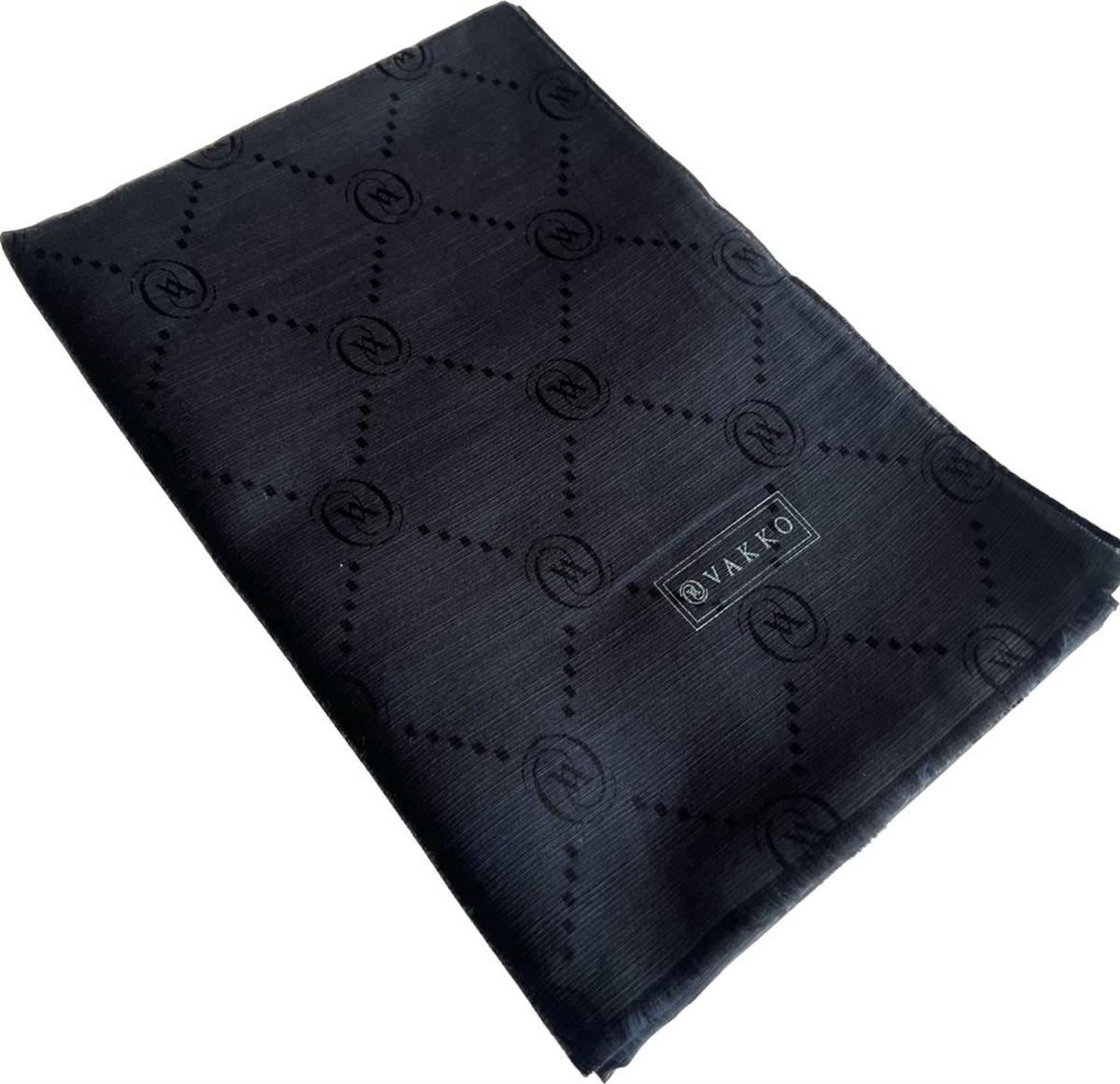 Vakko Monogram Pamuk İpek Şal 30011260-Siyah