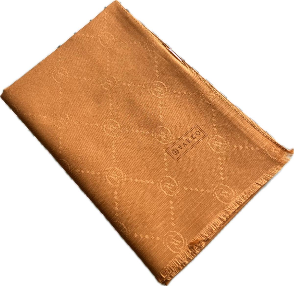 Vakko Monogram Pamuk İpek Şal 30011260-Hardal