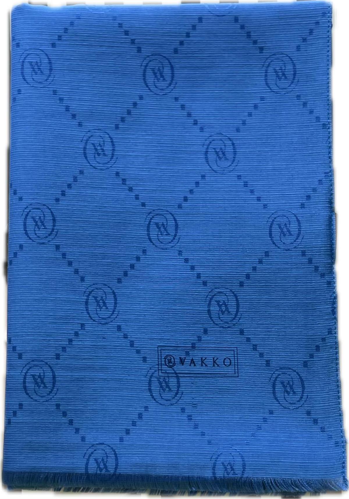 Vakko Monogram Pamuk İpek Şal 30011260-Royal Mavi