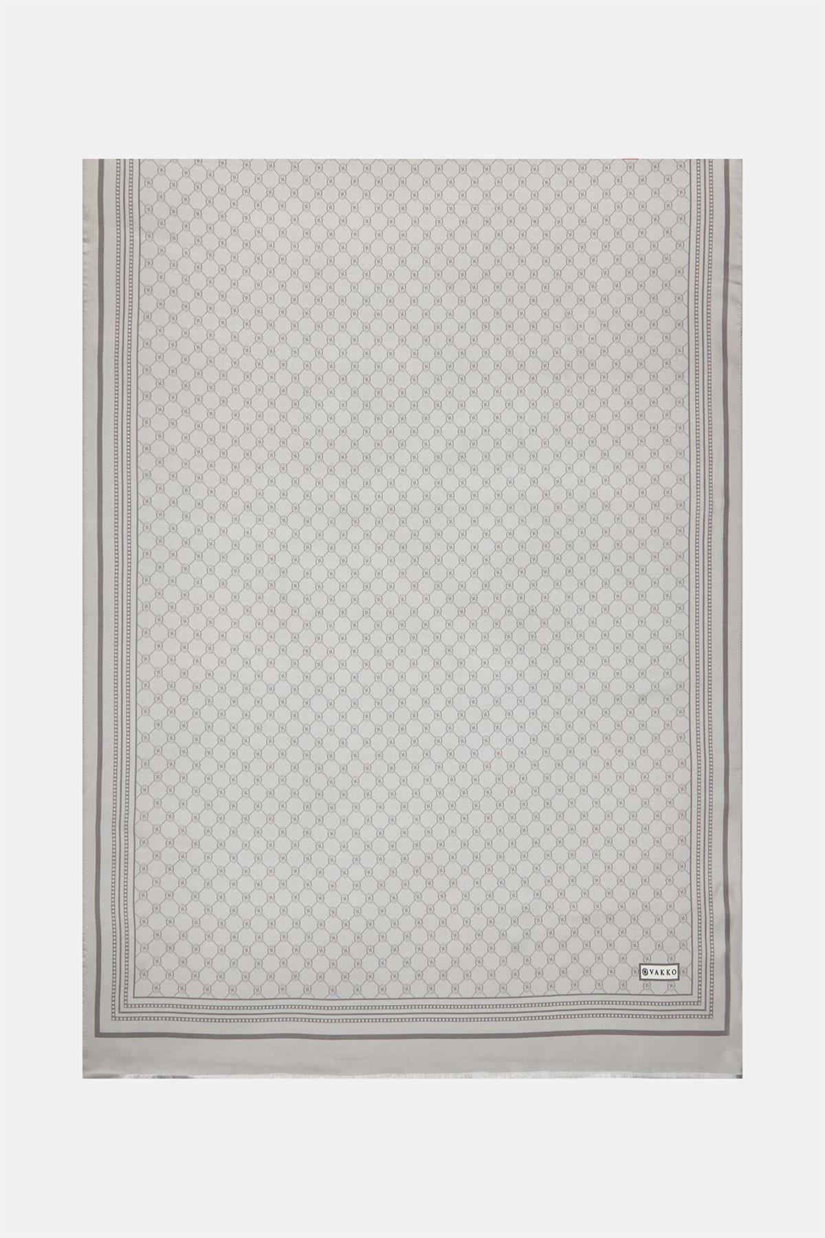 Vakko Monogram Tivil İpek Şal 300088-Açık Gri