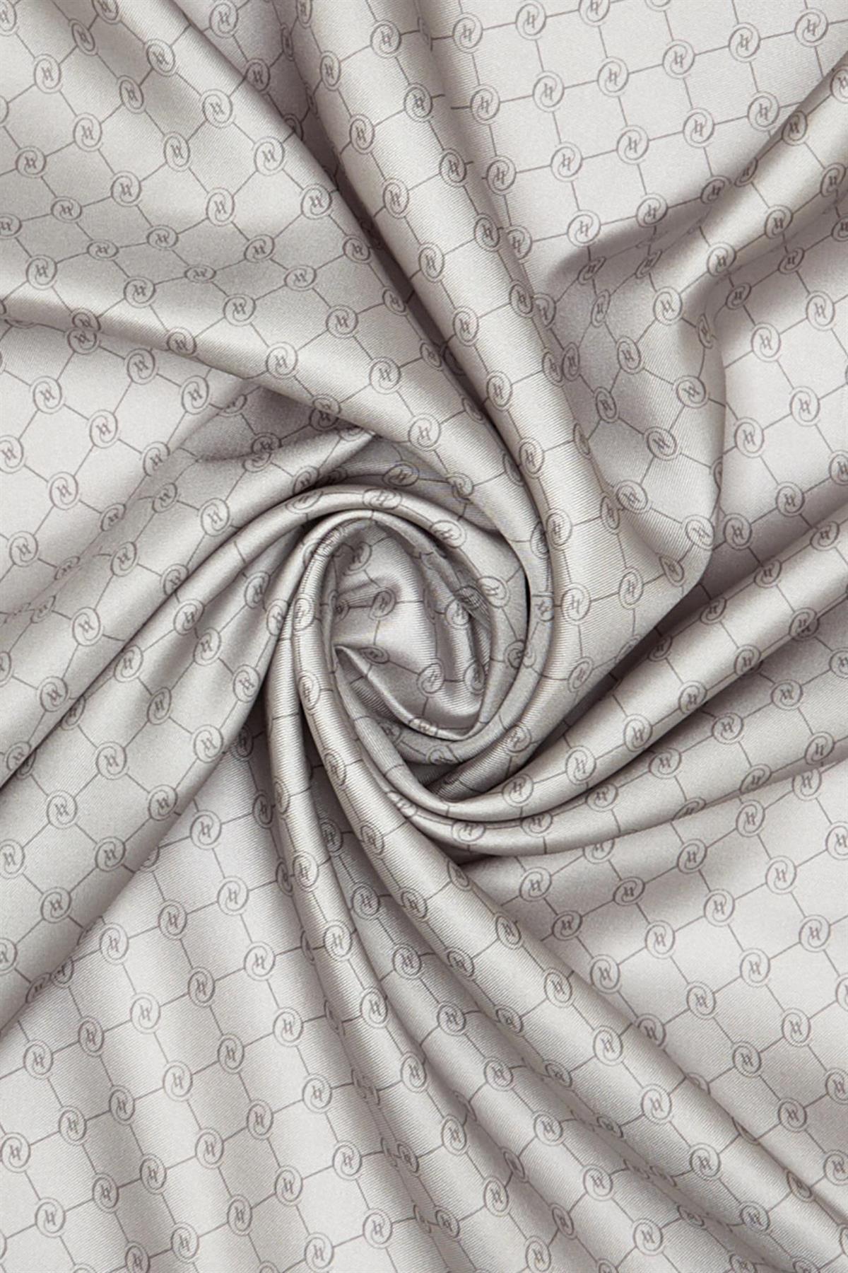 Vakko Monogram Tivil İpek Şal 300088-Açık Gri