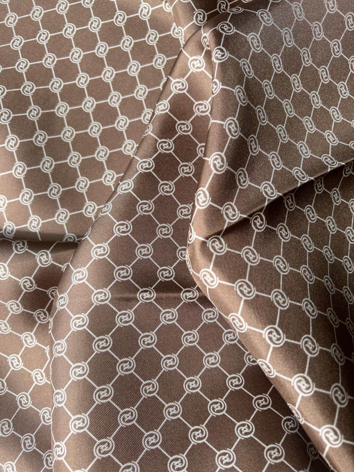 Vakko Monogram Tivil İpek Şal 300088-Açık Kahve Ekru