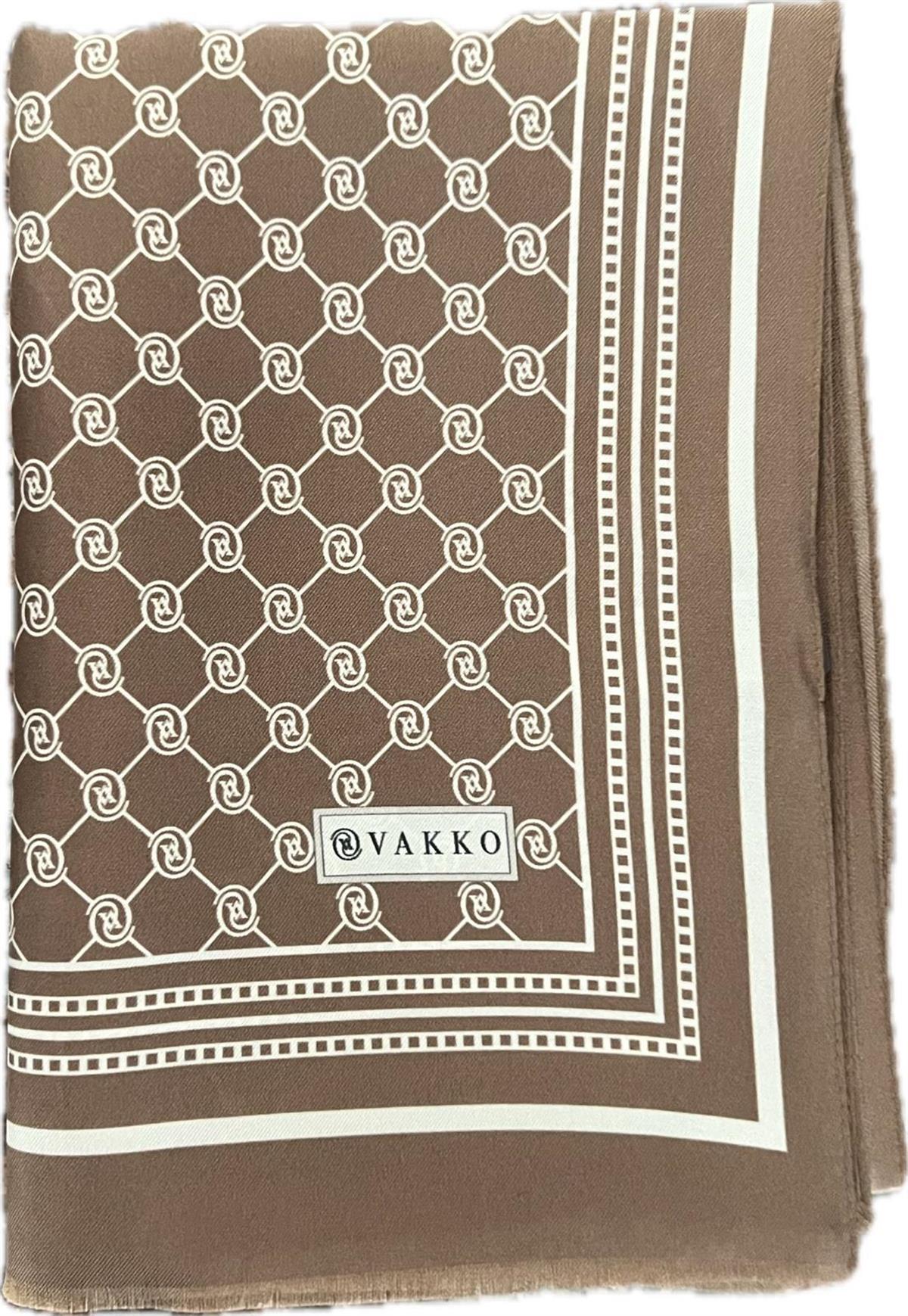 Vakko Monogram Tivil İpek Şal 300088-Açık Kahve Ekru