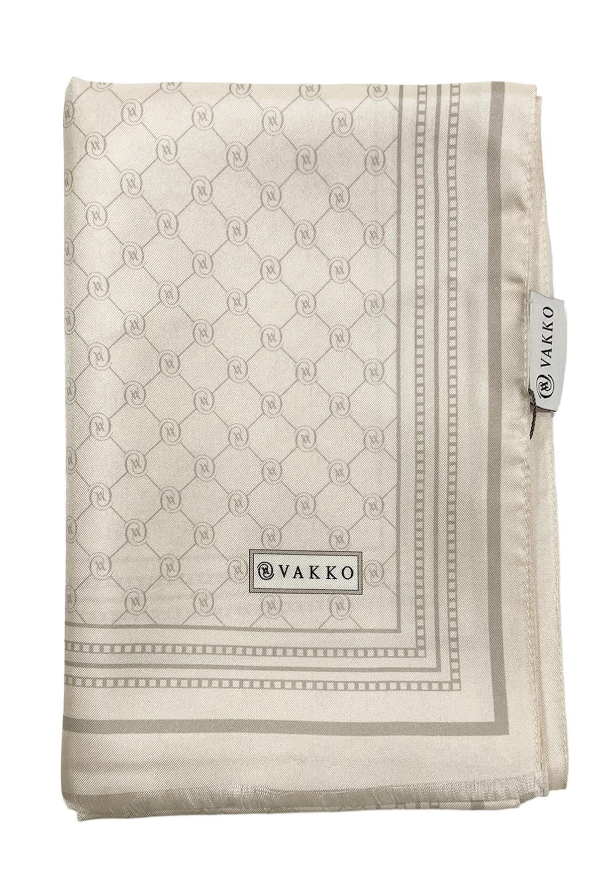 Vakko Monogram Tivil İpek Şal 300088-Ekru