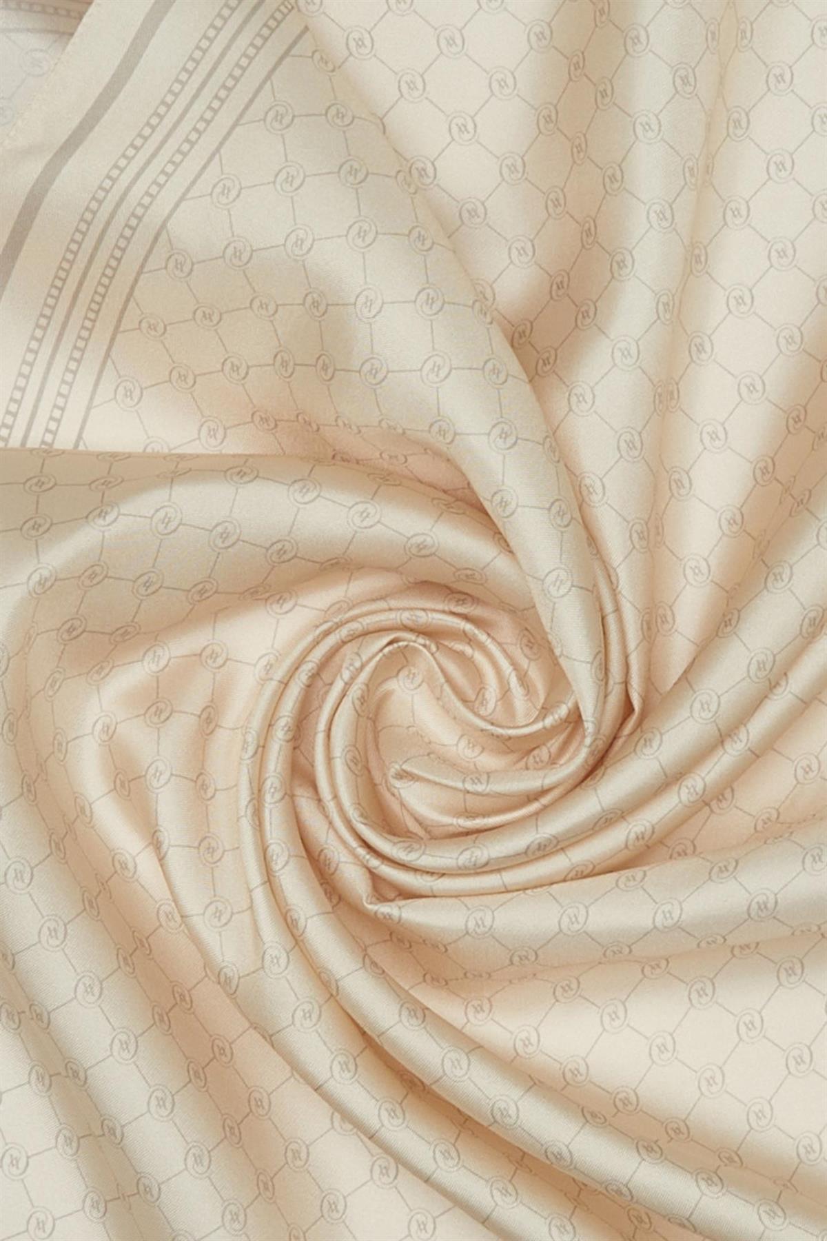 Vakko Monogram Tivil İpek Şal 300088-Ekru