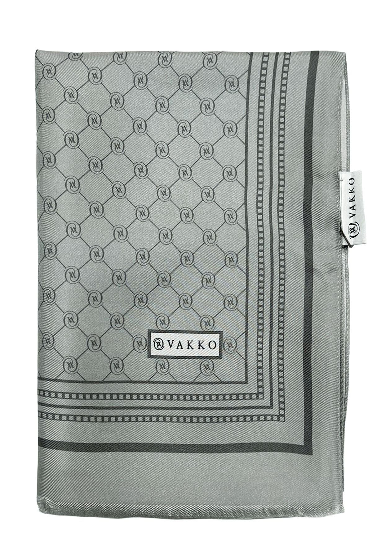 Vakko Monogram Tivil İpek Şal 300088-Gri