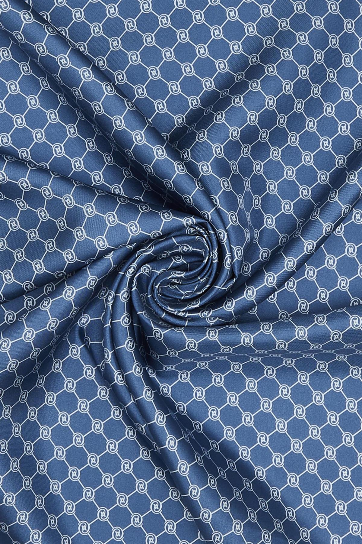 Vakko Monogram Tivil İpek Şal 300088-İndigo