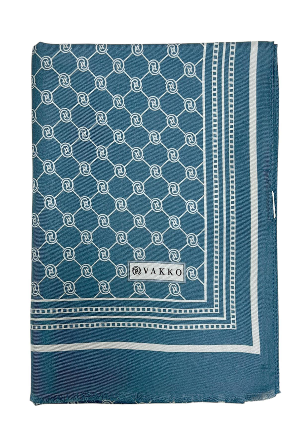 Vakko Monogram Tivil İpek Şal 300088-İndigo