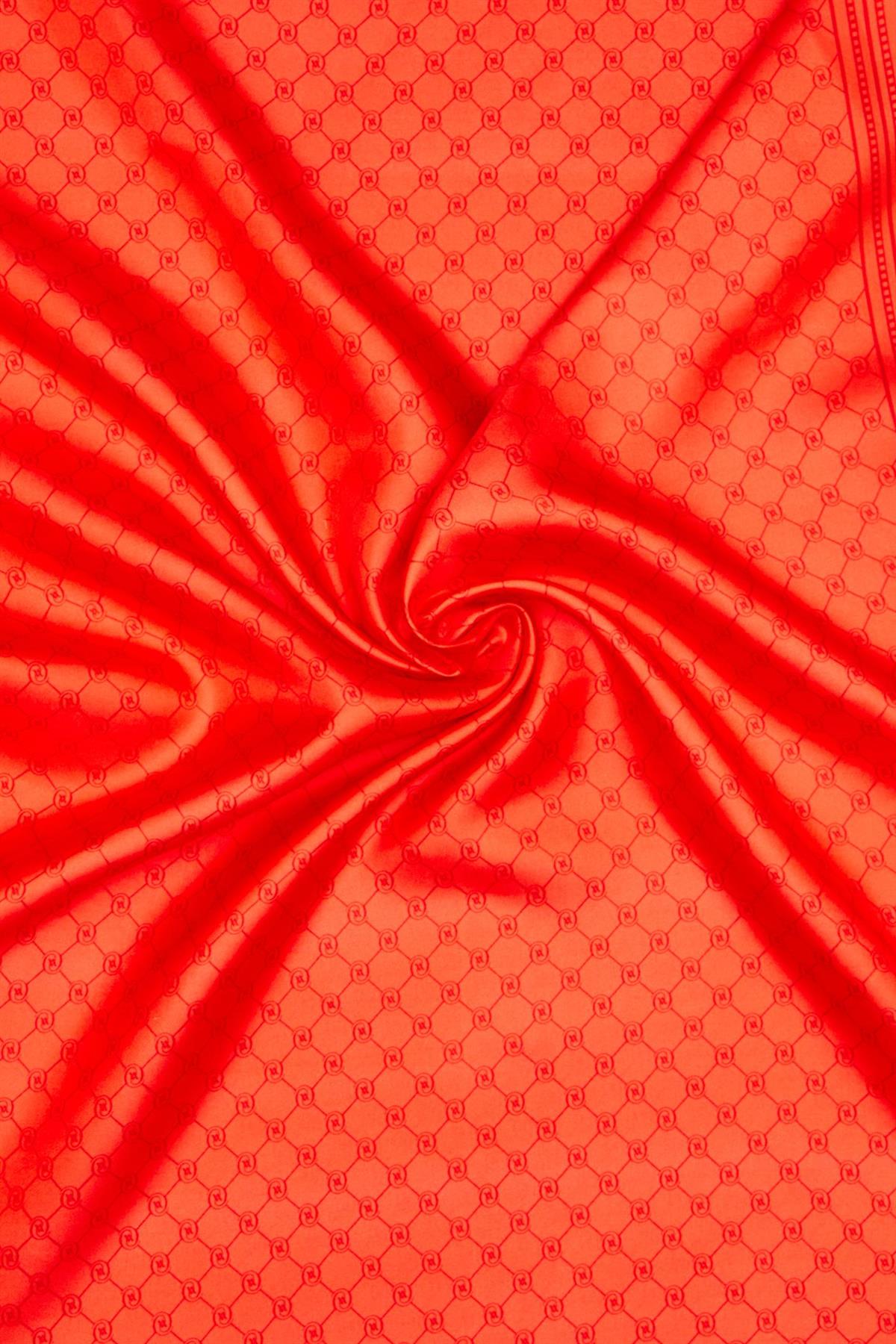 Vakko Monogram Tivil İpek Şal 300088-Kırmızı