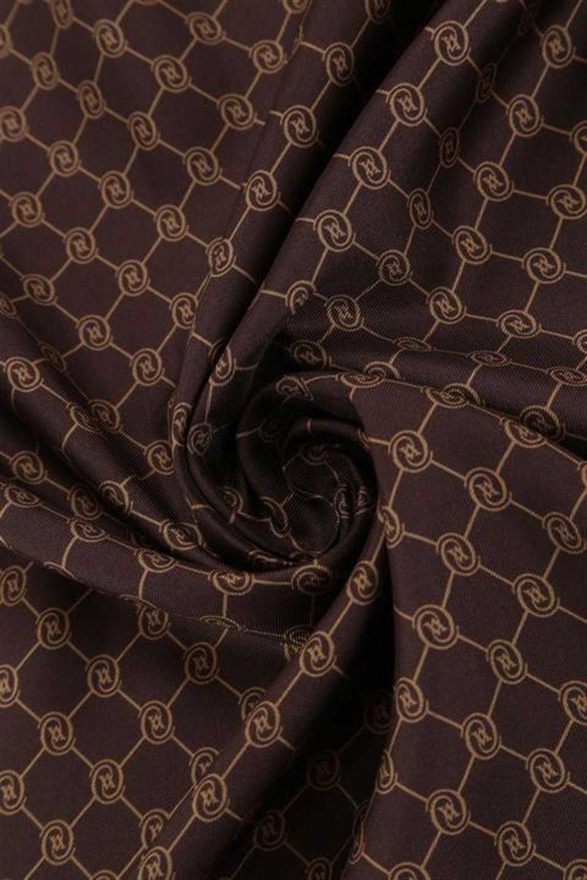 Vakko Monogram Tivil İpek Şal 300088-Kahve