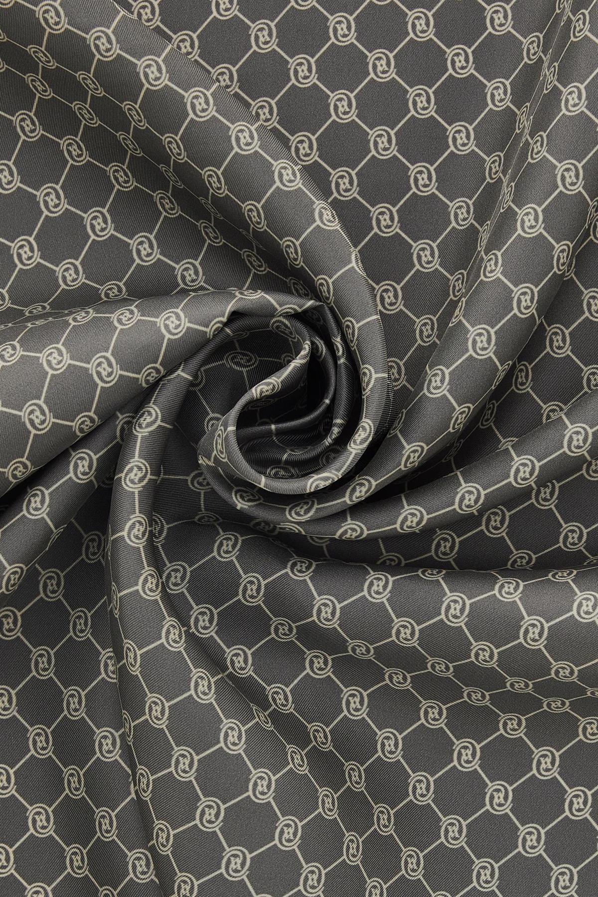 Vakko Monogram Tivil İpek Şal 300088-Koyu Gri