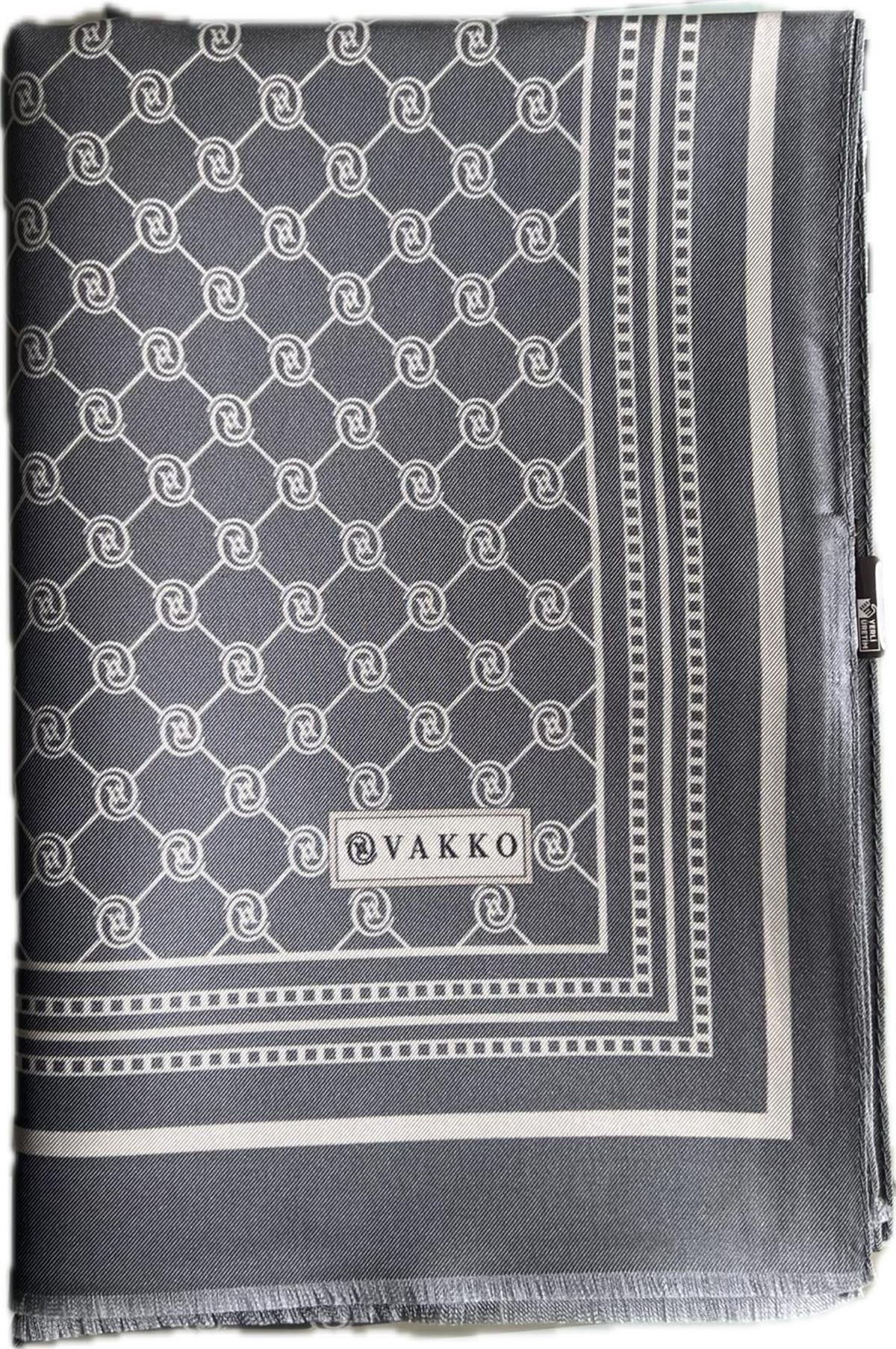 Vakko Monogram Tivil İpek Şal 300088-Koyu Gri