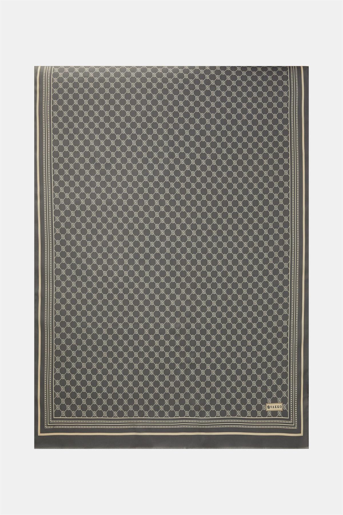 Vakko Monogram Tivil İpek Şal 300088-Koyu Gri