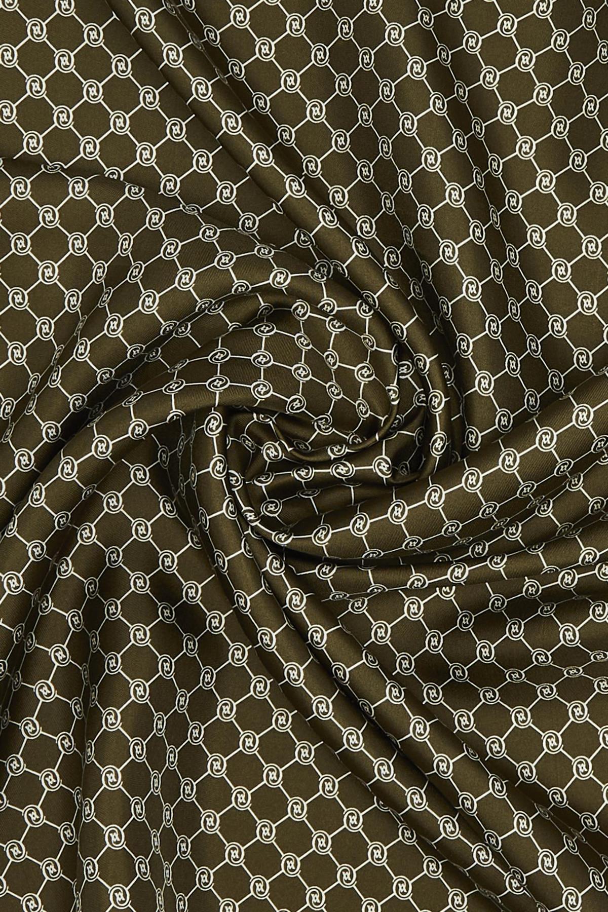 Vakko Monogram Tivil İpek Şal 300088-Koyu Kahve Ekru