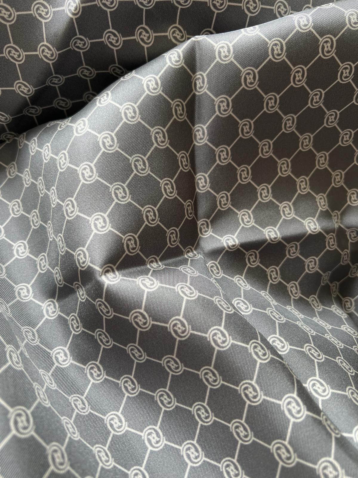 Vakko Monogram Tivil İpek Şal 300088-Koyu Gri