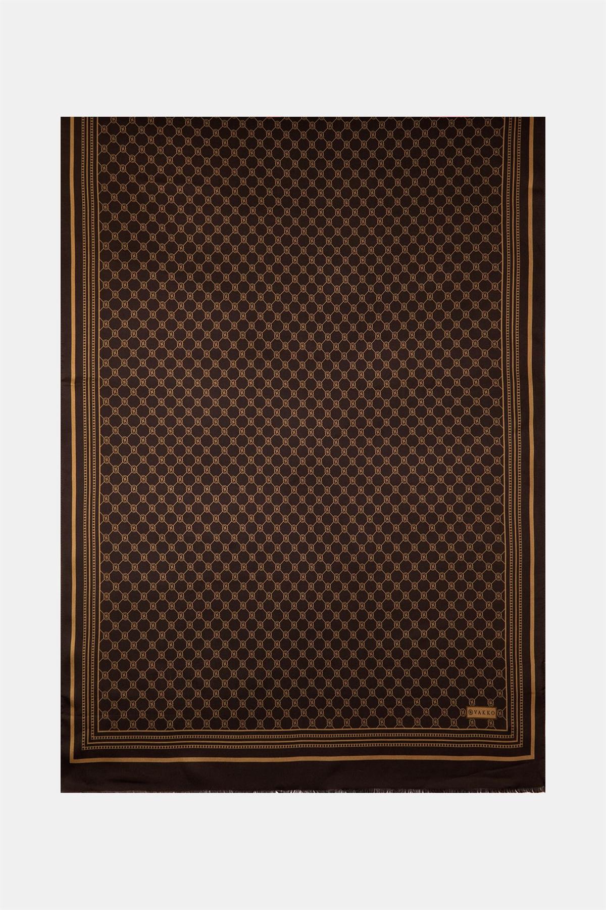 Vakko Monogram Tivil İpek Şal 300088-Kahve