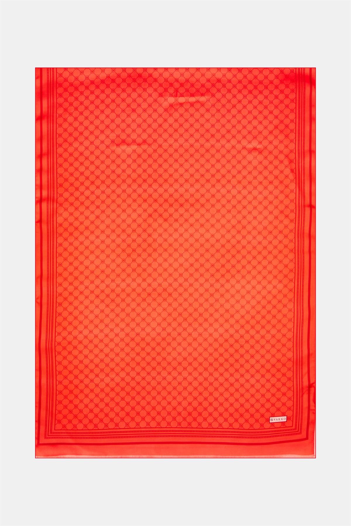 Vakko Monogram Tivil İpek Şal 300088-Kırmızı
