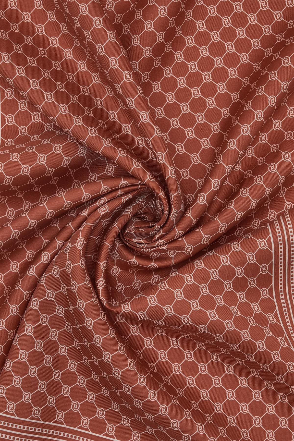 Vakko Monogram Tivil İpek Şal 300088-Kırmızı Ekru