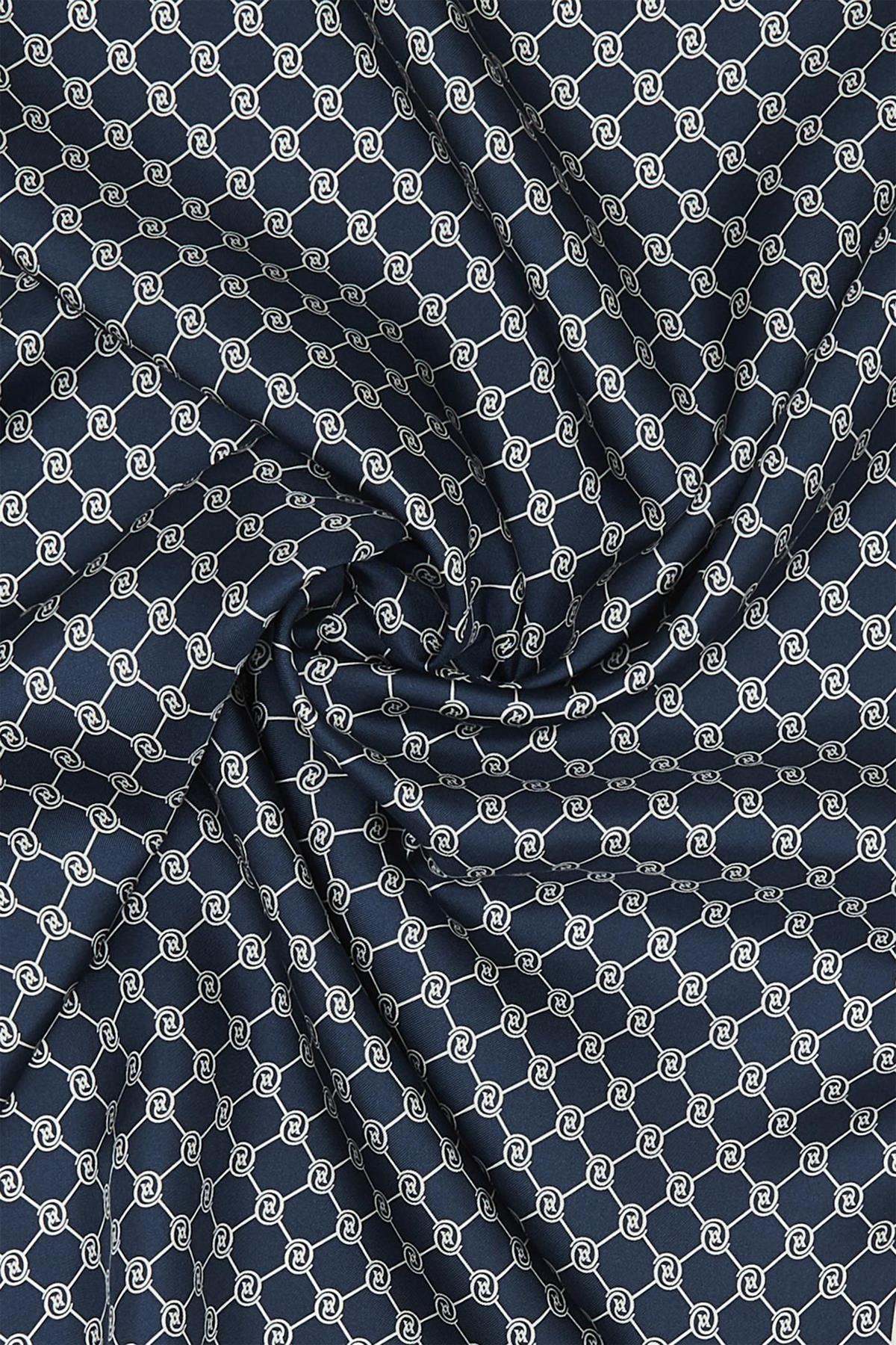 Vakko Monogram Tivil İpek Şal 300088-Lacivert Beyaz