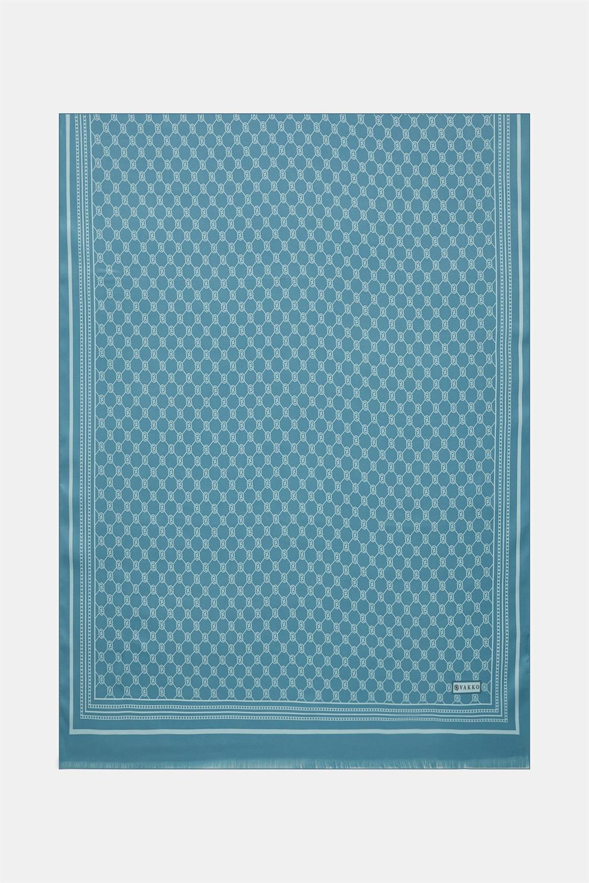 Vakko Monogram Tivil İpek Şal 300088-Mavi