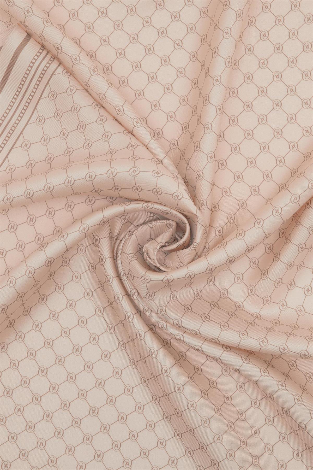 Vakko Monogram Tivil İpek Şal 300088-Pudra