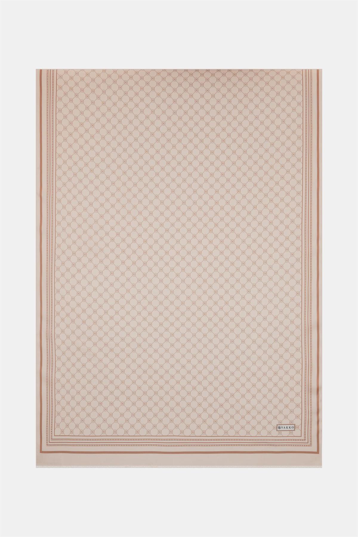 Vakko Monogram Tivil İpek Şal 300088-Pudra