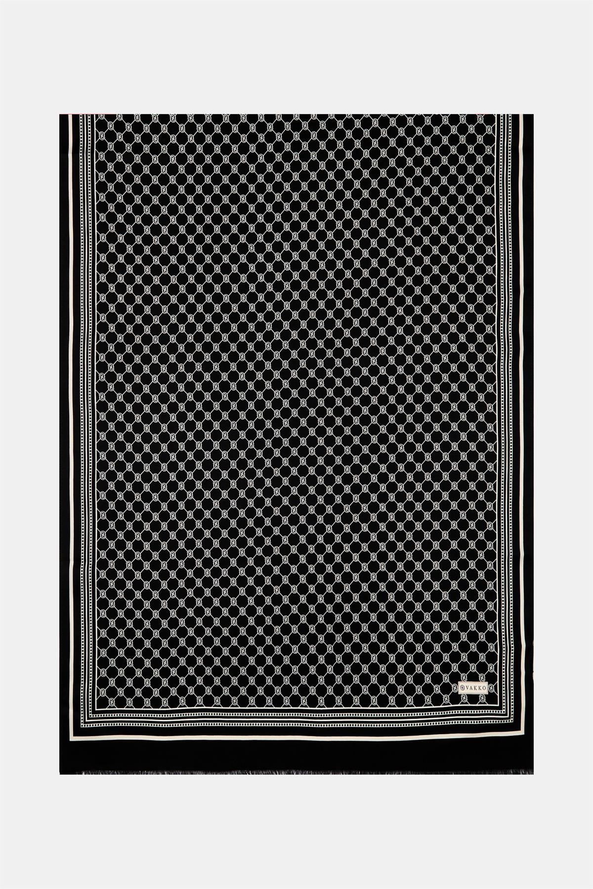 Vakko Monogram Tivil İpek Şal 300088-Siyah