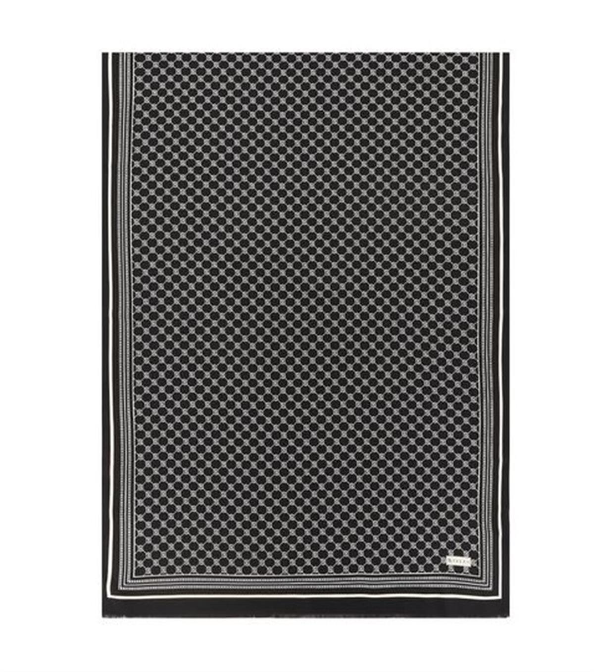 Vakko Monogram Tivil İpek Şal 300088-Siyah Beyaz