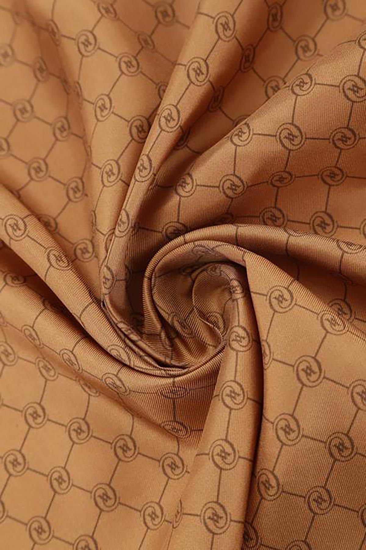 Vakko Monogram Tivil İpek Şal 300088-Taba