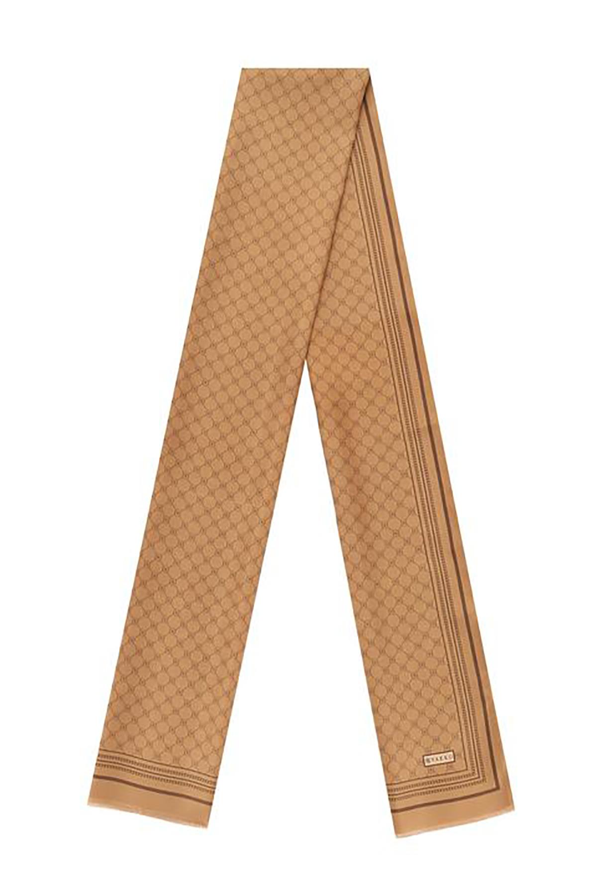 Vakko Monogram Tivil İpek Şal 300088-Taba