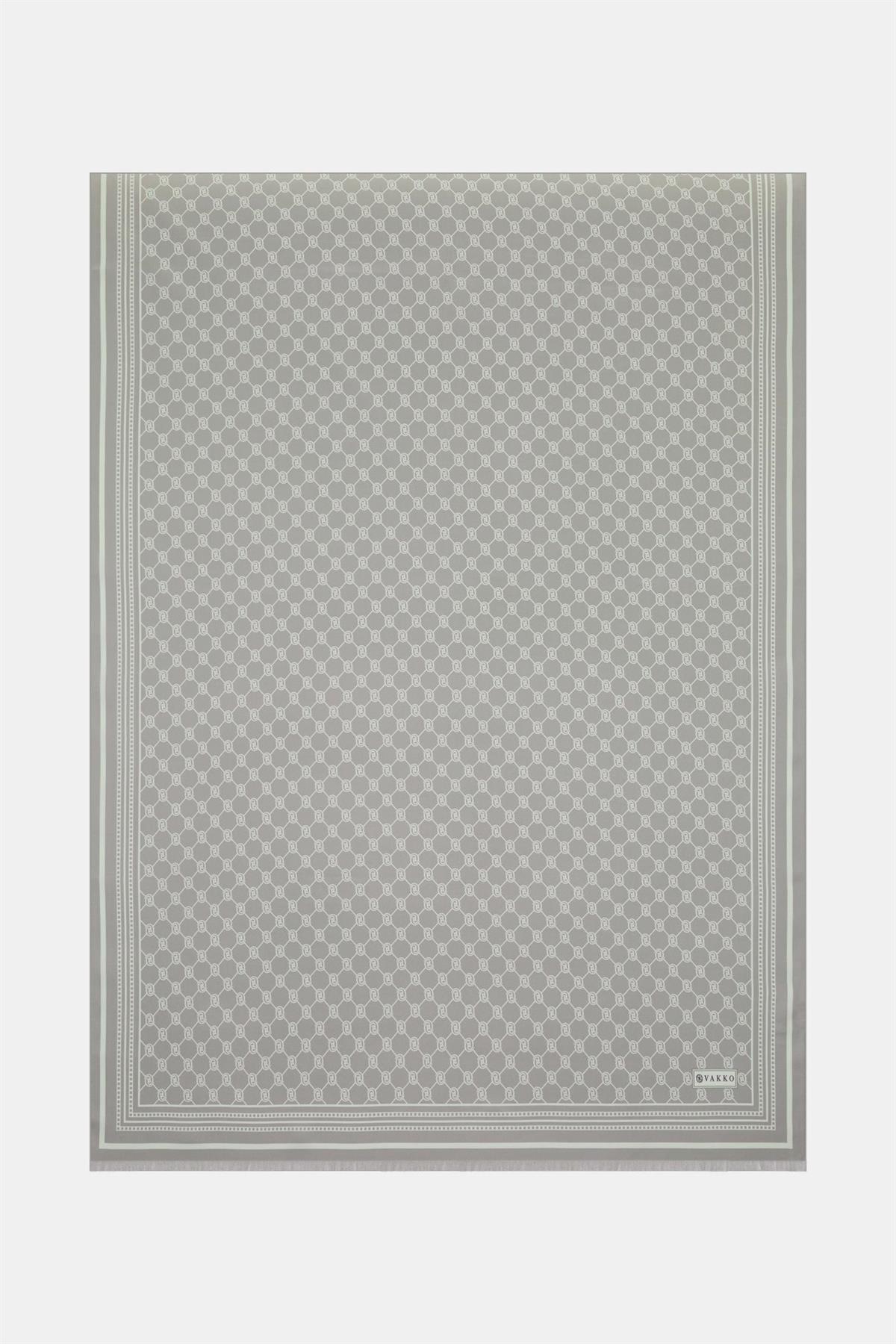 Vakko Monogram Tivil İpek Şal 300088-Taş Bej