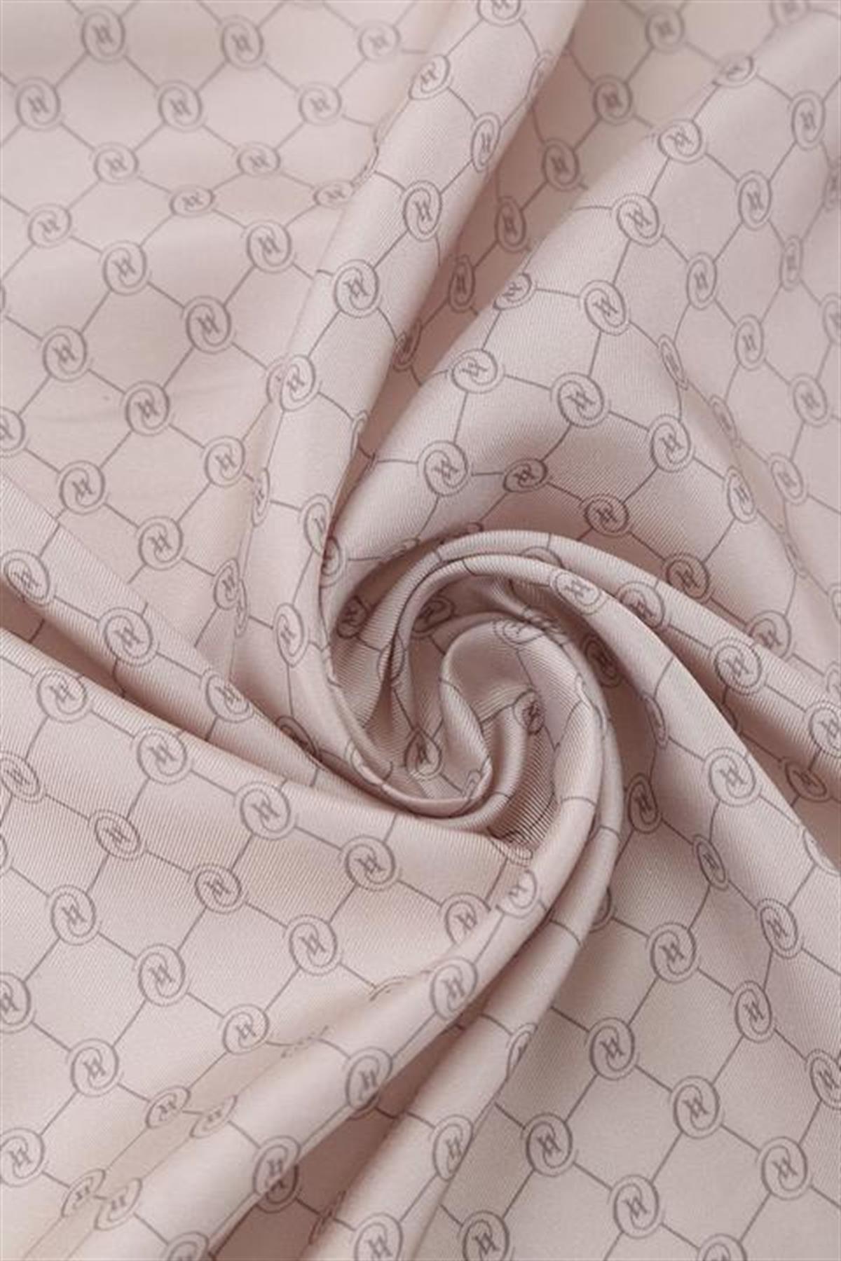 Vakko Monogram Tivil İpek Şal 300088-Vizon