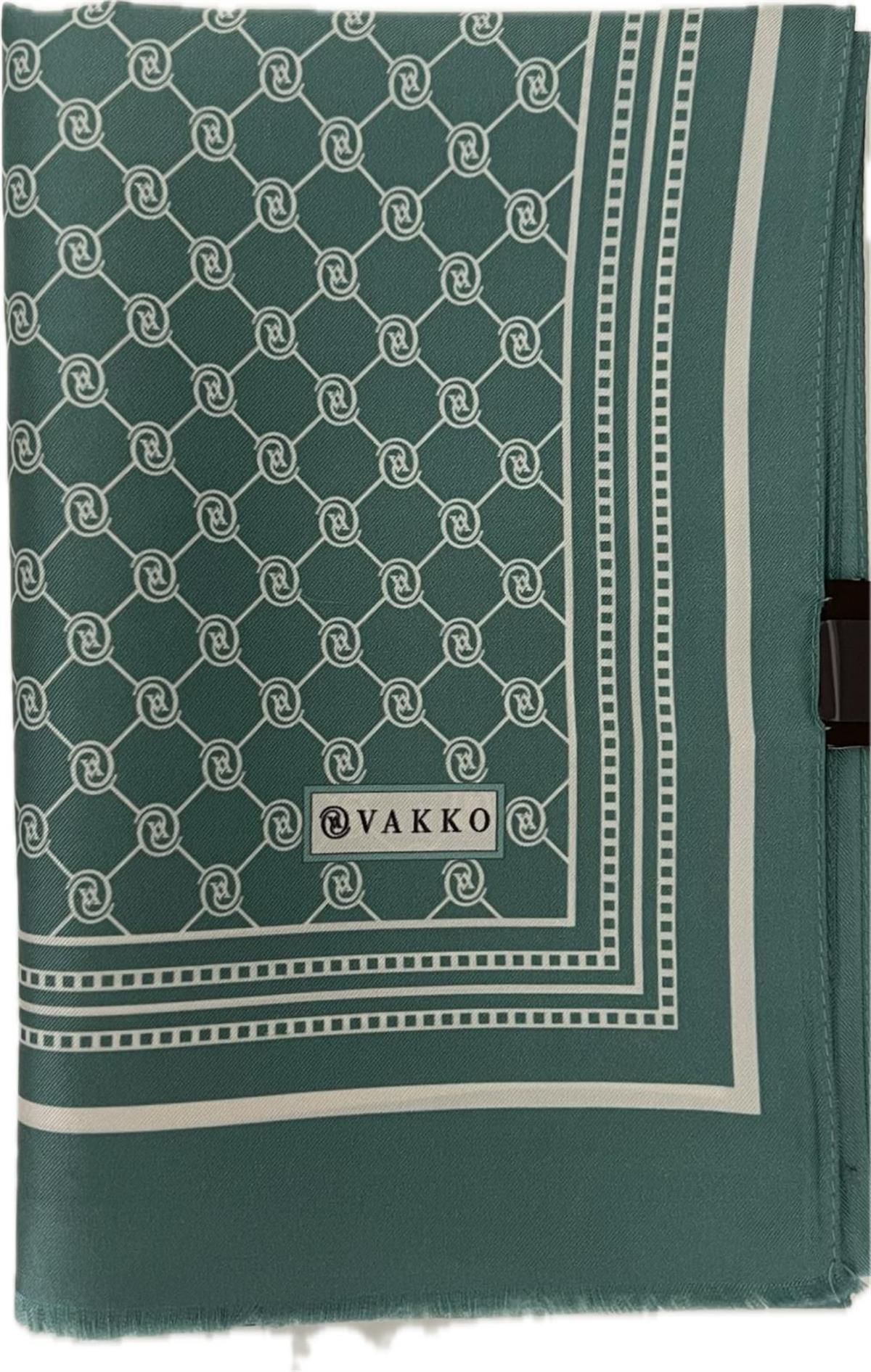 Vakko Monogram Tivil İpek Şal 300088-Yeşil Bej