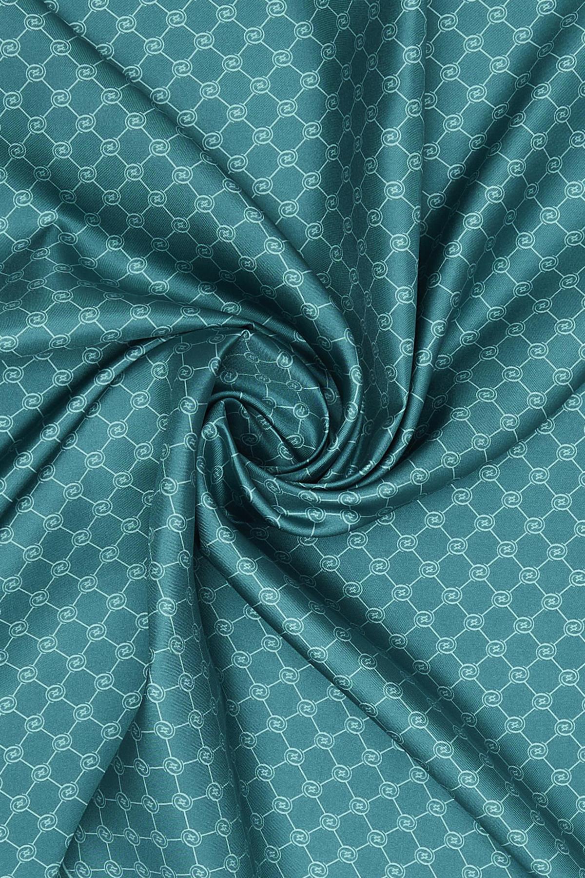 Vakko Monogram Tivil İpek Şal 300088-Zümrüt Yeşili