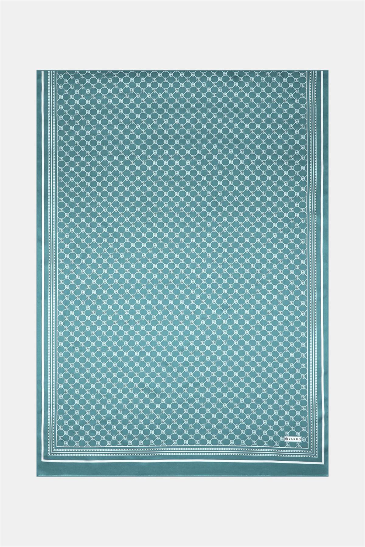 Vakko Monogram Tivil İpek Şal 300088-Zümrüt Yeşili