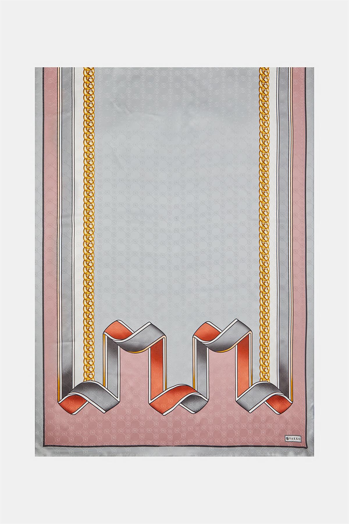 Vakko Obje Deseli İpek Şal 41555-Gümüş