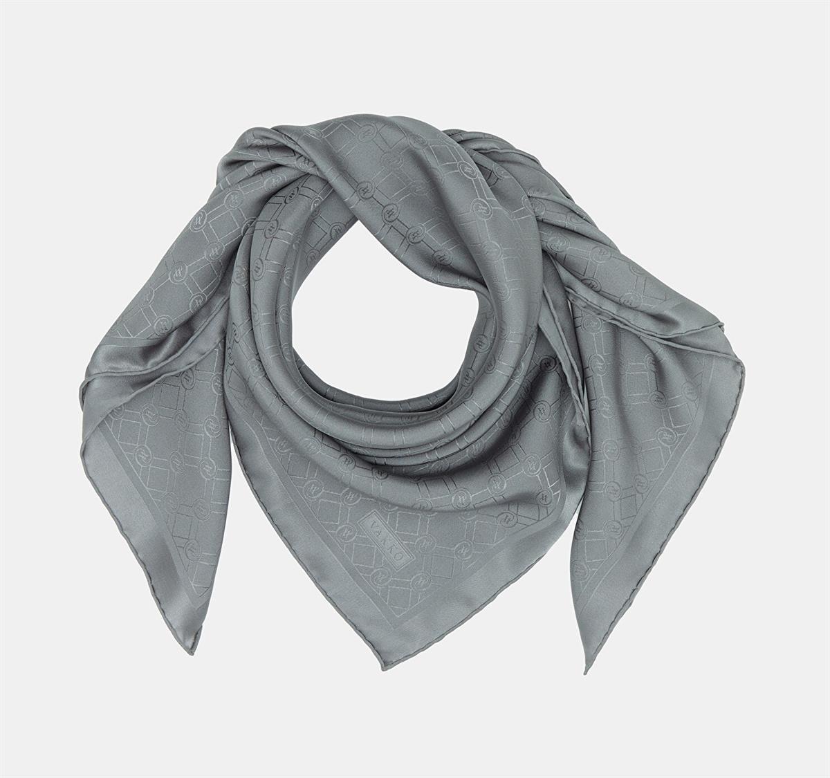 Vakko Özel Seri Monogram Jakarlı Eşarp 40843-Antrasit