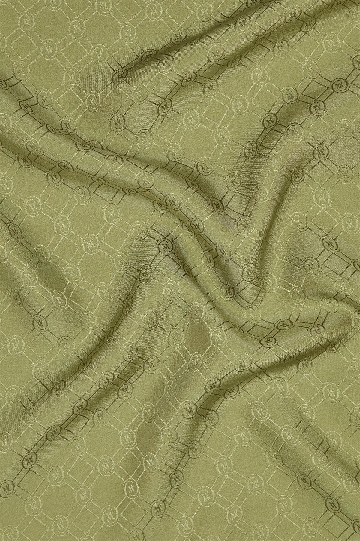 Vakko Özel Seri Monogram Jakarlı Eşarp 40843-Haki