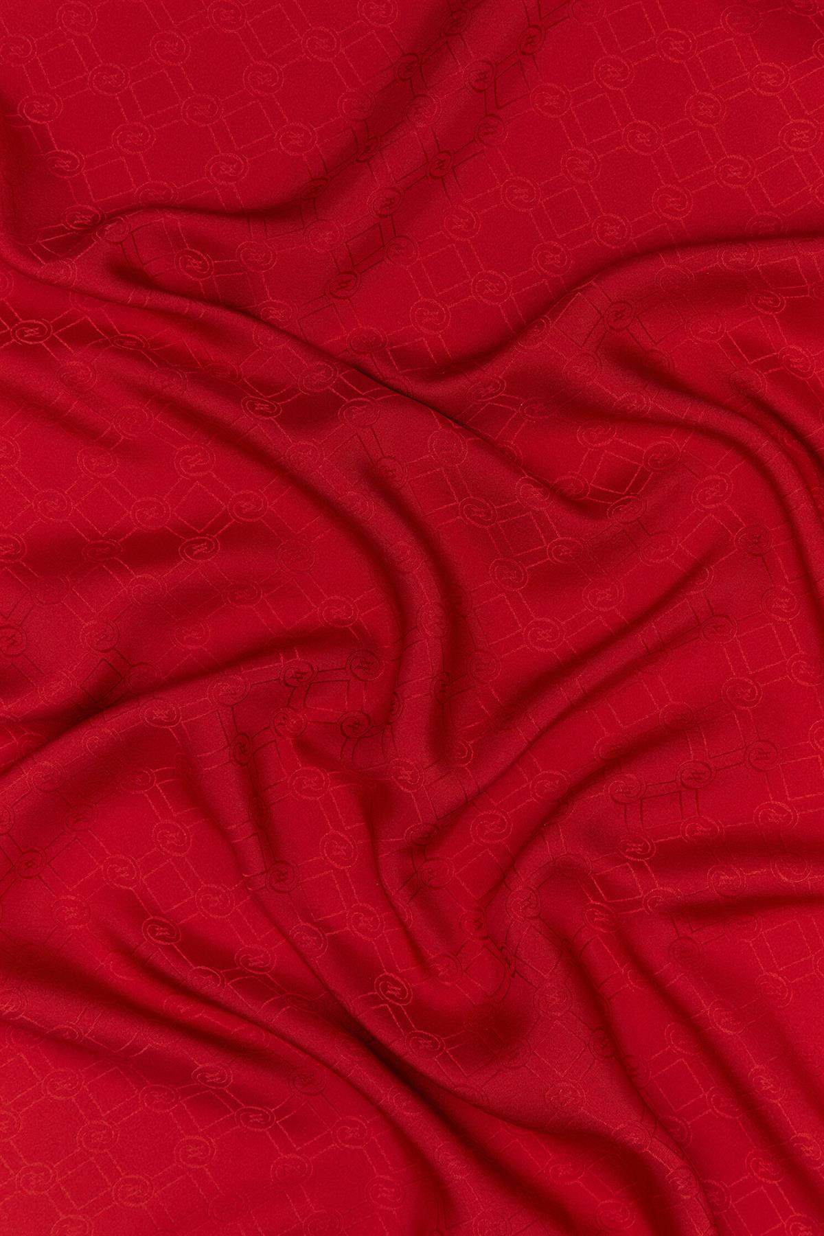 Vakko Özel Seri Monogram Jakarlı Eşarp 40843-Kırmızı