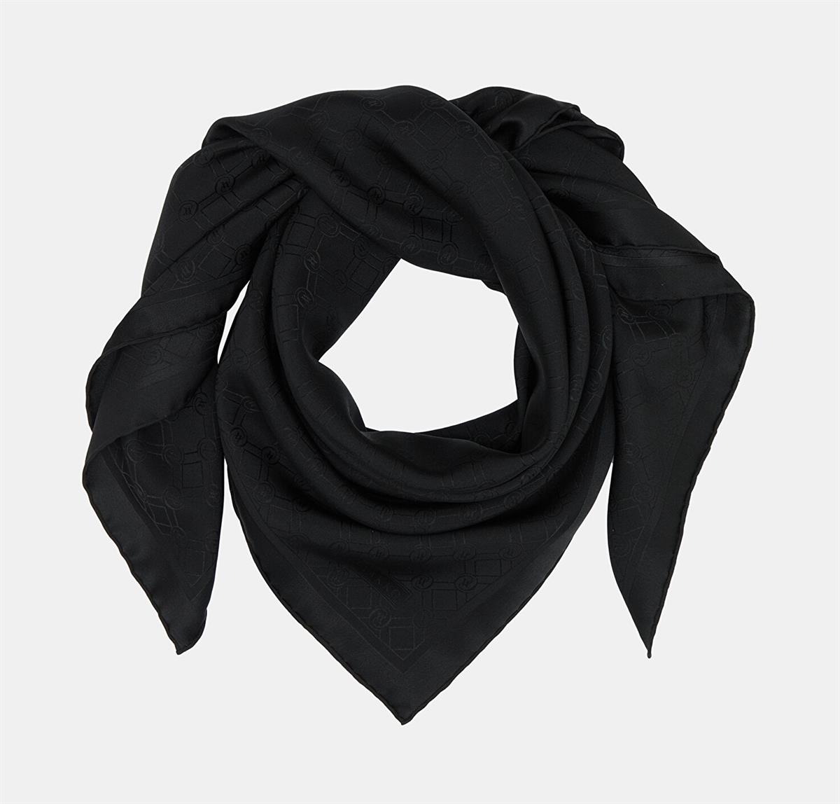 Vakko Özel Seri Monogram Jakarlı Eşarp 40843-Siyah