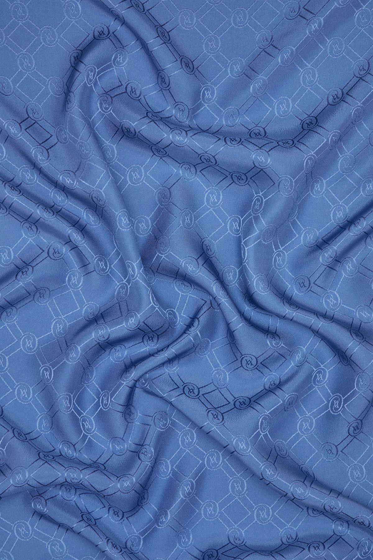 Vakko Özel Seri Monogram Jakarlı Şal 40830-Koyu Mavi