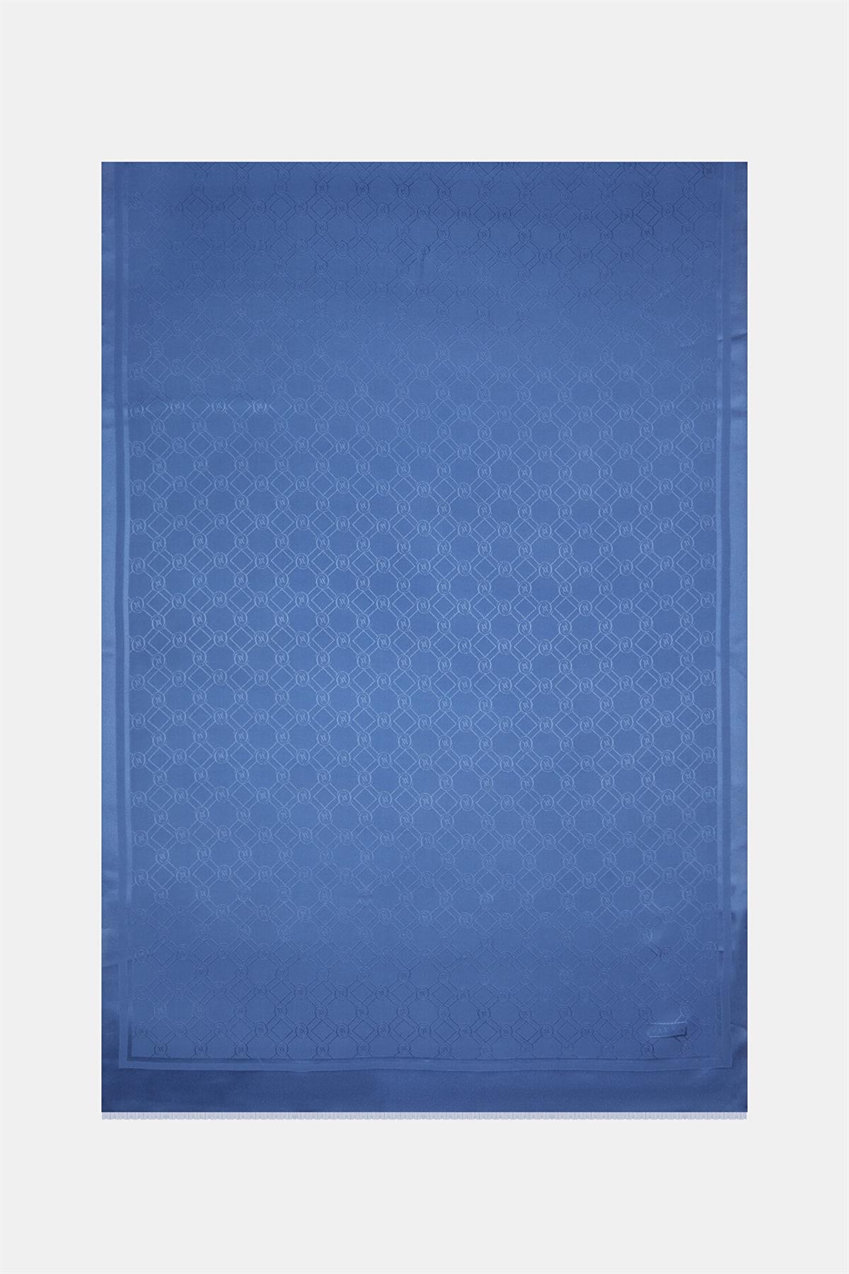 Vakko Özel Seri Monogram Jakarlı Şal 40830-Koyu Mavi