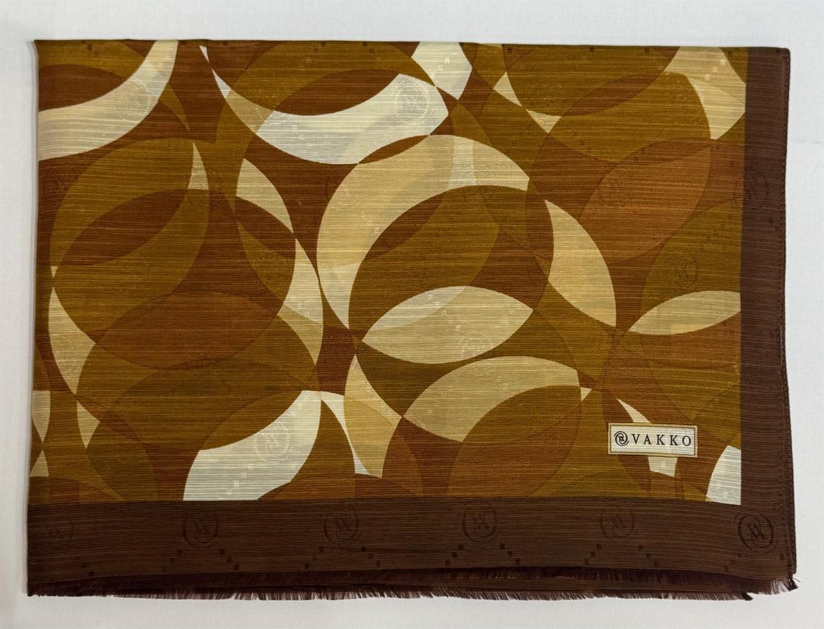 Vakko Pamuk İpek Desenli Şal 41704-Tarçın-Camel