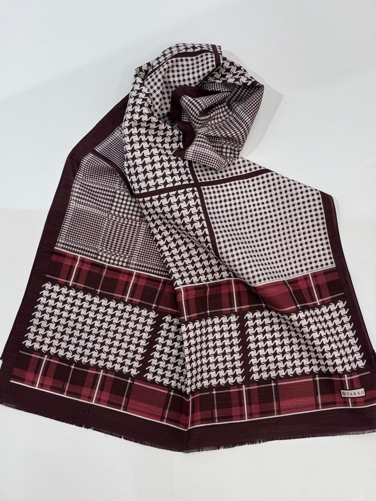 Vakko Pamuk İpek Desenli Şal 41705-Bordo-Gül Kurusu