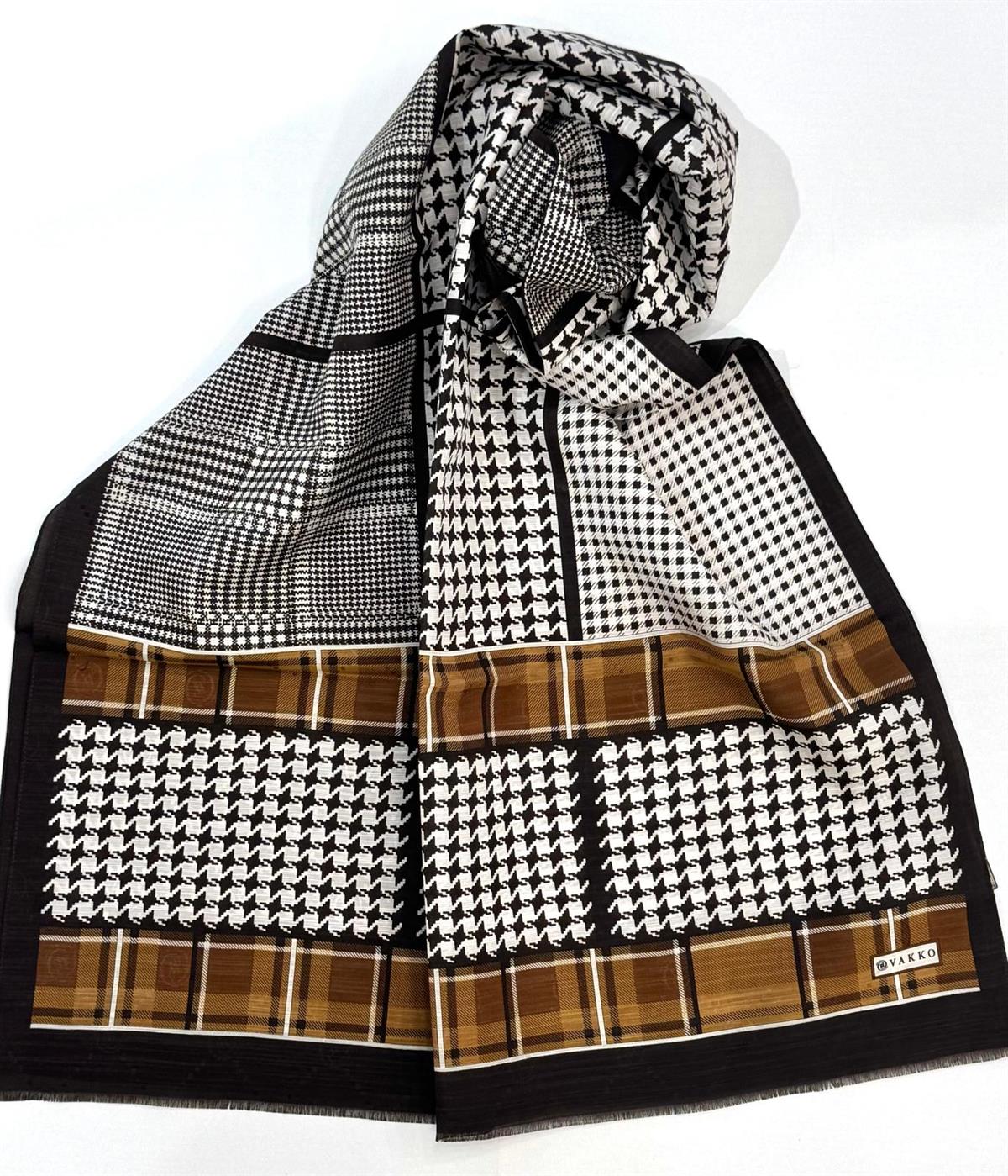 Vakko Pamuk İpek Desenli Şal 41705-Kahve-Açık Kahve