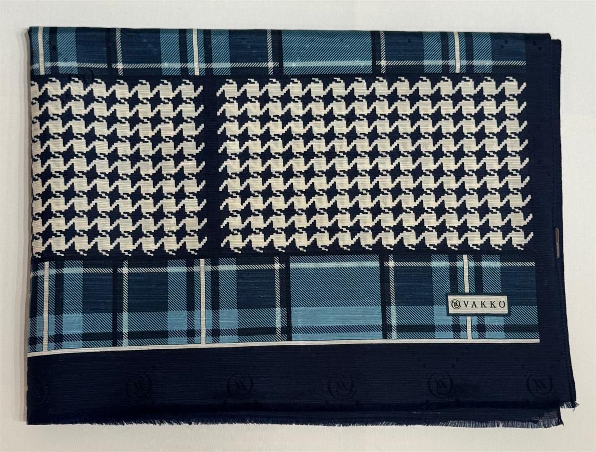 Vakko Pamuk İpek Desenli Şal 41705-Lacivert-Mavi